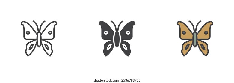 Butterfly different style icon set. Line, glyph and filled outline colorful version, outline and filled vector sign. Butterfly symbol, logo illustration. Vector graphics