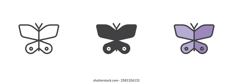 Butterfly different style icon set. Line, glyph and filled outline colorful version, outline and filled vector sign. Symbol, logo illustration. Vector graphics