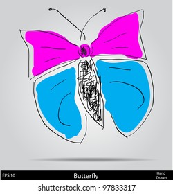 Butterfly doodle cartoon sketch vector illustration