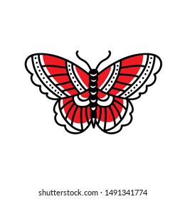 butterfly doodle icon, traditional tattoo illustration