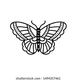 butterfly doodle icon, traditional tattoo illustration