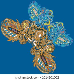 Butterfly doodle new design zentangle inspired art. Decorative hand drawn element can be used for ethnic ornament. Isolated elements for scrapbook, invitation or greeting card design