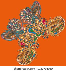 Butterfly doodle new design zentangle inspired art. Decorative hand drawn element can be used for ethnic ornament. Isolated elements for scrapbook, invitation or greeting card design