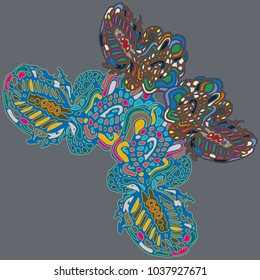 Butterfly doodle new design zentangle inspired art. Decorative hand drawn element can be used for ethnic ornament. Isolated elements for scrapbook, invitation or greeting card design