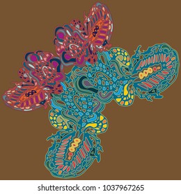 Butterfly doodle new design zentangle inspired art. Decorative hand drawn element can be used for ethnic ornament. Isolated elements for scrapbook, invitation or greeting card design