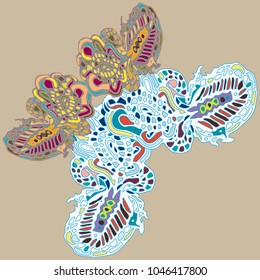 Butterfly doodle new design zentangle inspired art. Decorative hand drawn element can be used for ethnic ornament. Isolated elements for scrapbook, invitation or greeting card design