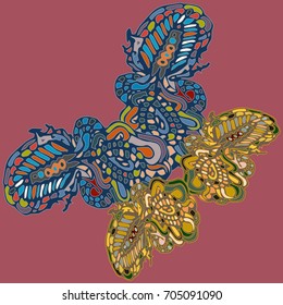 Butterfly doodle new design zentangle inspired art. Decorative hand drawn element can be used for ethnic ornament. Isolated elements for scrapbook, invitation or greeting card design