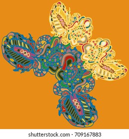 Butterfly doodle new design zentangle inspired art. Decorative hand drawn element can be used for ethnic ornament. Isolated elements for scrapbook, invitation or greeting card design