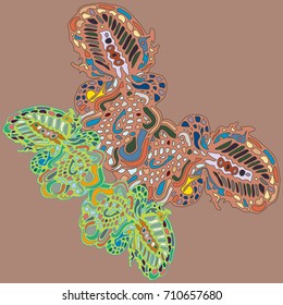 Butterfly doodle new design zentangle inspired art. Decorative hand drawn element can be used for ethnic ornament. Isolated elements for scrapbook, invitation or greeting card design