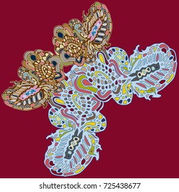 Butterfly doodle new design zentangle inspired art. Decorative hand drawn element can be used for ethnic ornament. Isolated elements for scrapbook, invitation or greeting card design
