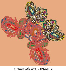 Butterfly doodle new design zentangle inspired art. Decorative hand drawn element can be used for ethnic ornament. Isolated elements for scrapbook, invitation or greeting card design