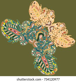 Butterfly doodle new design zentangle inspired art. Decorative hand drawn element can be used for ethnic ornament. Isolated elements for scrapbook, invitation or greeting card design