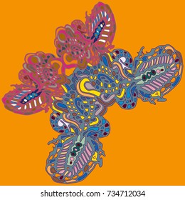 Butterfly doodle new design zentangle inspired art. Decorative hand drawn element can be used for ethnic ornament. Isolated elements for scrapbook, invitation or greeting card design