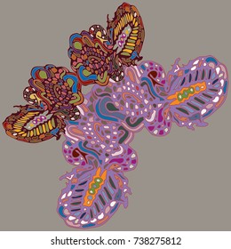 Butterfly doodle new design zentangle inspired art. Decorative hand drawn element can be used for ethnic ornament. Isolated elements for scrapbook, invitation or greeting card design