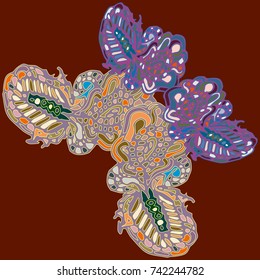 Butterfly doodle new design zentangle inspired art. Decorative hand drawn element can be used for ethnic ornament. Isolated elements for scrapbook, invitation or greeting card design