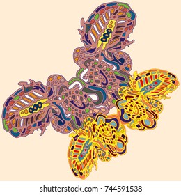 Butterfly doodle new design zentangle inspired art. Decorative hand drawn element can be used for ethnic ornament. Isolated elements for scrapbook, invitation or greeting card design