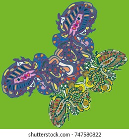 Butterfly doodle new design zentangle inspired art. Decorative hand drawn element can be used for ethnic ornament. Isolated elements for scrapbook, invitation or greeting card design