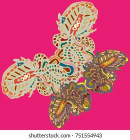 Butterfly doodle new design zentangle inspired art. Decorative hand drawn element can be used for ethnic ornament. Isolated elements for scrapbook, invitation or greeting card design