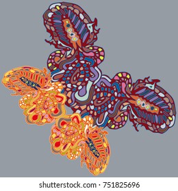 Butterfly doodle new design zentangle inspired art. Decorative hand drawn element can be used for ethnic ornament. Isolated elements for scrapbook, invitation or greeting card design