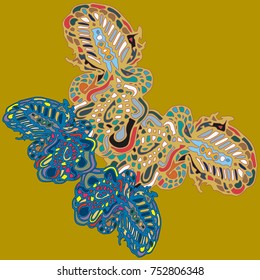 Butterfly doodle new design zentangle inspired art. Decorative hand drawn element can be used for ethnic ornament. Isolated elements for scrapbook, invitation or greeting card design