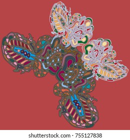 Butterfly doodle new design zentangle inspired art. Decorative hand drawn element can be used for ethnic ornament. Isolated elements for scrapbook, invitation or greeting card design