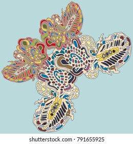 Butterfly doodle new design zentangle inspired art. Decorative hand drawn element can be used for ethnic ornament. Isolated elements for scrapbook, invitation or greeting card design