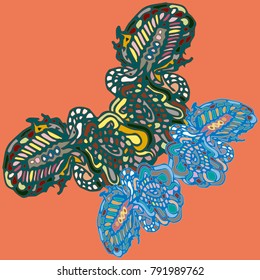 Butterfly doodle new design zentangle inspired art. Decorative hand drawn element can be used for ethnic ornament. Isolated elements for scrapbook, invitation or greeting card design