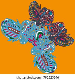 Butterfly doodle new design zentangle inspired art. Decorative hand drawn element can be used for ethnic ornament. Isolated elements for scrapbook, invitation or greeting card design