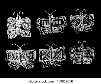 butterfly doodle on black background