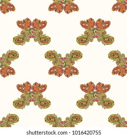 Butterfly doodle seamless pattern zentangle inspired art for new backdrop. Decorative hand drawn background can be used for wallpaper, pattern fills, web page background, surface textures and other