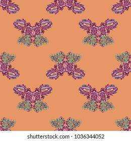 Butterfly doodle seamless pattern zentangle inspired art for new backdrop. Decorative hand drawn background can be used for wallpaper, pattern fills, web page background, surface textures and other