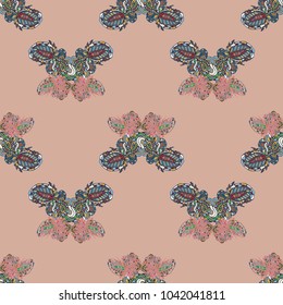 Butterfly doodle seamless pattern zentangle inspired art for new backdrop. Decorative hand drawn background can be used for wallpaper, pattern fills, web page background, surface textures and other