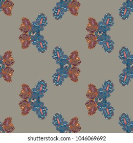 Butterfly doodle seamless pattern zentangle inspired art for new backdrop. Decorative hand drawn background can be used for wallpaper, pattern fills, web page background, surface textures and other