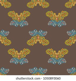 Butterfly doodle seamless pattern zentangle inspired art for new backdrop. Decorative hand drawn background can be used for wallpaper, pattern fills, web page background, surface textures and other