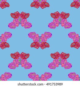 Butterfly doodle seamless pattern zentangle inspired art for new backdrop. Decorative hand drawn background can be used for wallpaper, pattern fills, web page background, surface textures and other