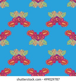 Butterfly doodle seamless pattern zentangle inspired art for new backdrop. Decorative hand drawn background can be used for wallpaper, pattern fills, web page background, surface textures and other