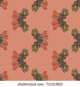 Butterfly doodle seamless pattern zentangle inspired art for new backdrop. Decorative hand drawn background can be used for wallpaper, pattern fills, web page background, surface textures and other