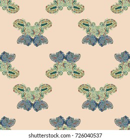 Butterfly doodle seamless pattern zentangle inspired art for new backdrop. Decorative hand drawn background can be used for wallpaper, pattern fills, web page background, surface textures and other