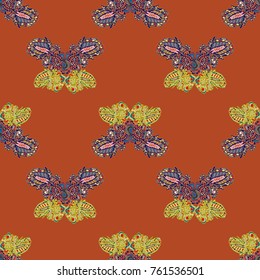 Butterfly doodle seamless pattern zentangle inspired art for new backdrop. Decorative hand drawn background can be used for wallpaper, pattern fills, web page background, surface textures and other
