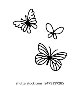 butterfly doodle using line art isolated on white background