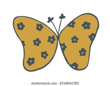 Butterfly doodle vector. Bright insect. Butterfly silhouette in trendy style. Sticker, tattoo, postcard. Vector illustration