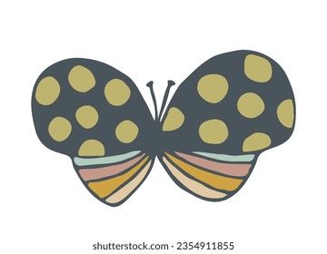 Vector de doodle de mariposa. Un insecto brillante. Silueta de mariposa de estilo moderno. Pegatina, tatuaje, postal. Ilustración del vector