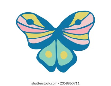 Butterfly doodle vector. Bright insect. Butterfly silhouette in trendy style. Sticker, tattoo, postcard. Vector illustration