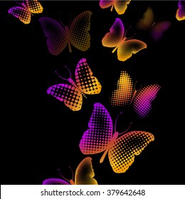 Butterfly of dot. Color background. Vector