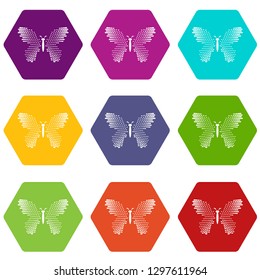 Butterfly with dot wings icons 9 set coloful isolated on white for web