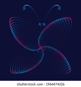 Schmetterling. Halftone-Vektorgrafik im Doodle-Stil gedockt. Punktdesign-Element mit Schaltkreisen versteifen