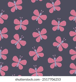 BUTTERFLY WITH DOTTED WINGS ALL OVER PRINT SEAMLESS PATTERN VECTOR ILLUSTRATION
