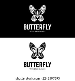 Butterfly with Dragon face on its wings for unique simple flat abstract logo design character