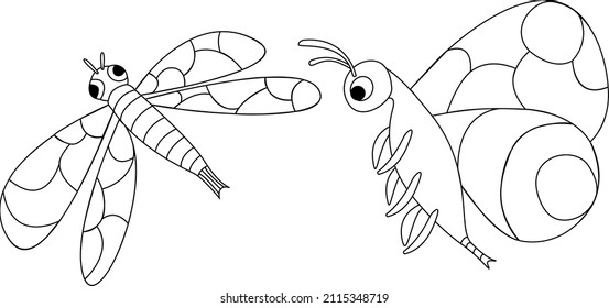 Butterfly and dragonfly in the form of coloring pages