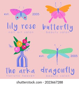 Butterfly and dragonfly premade logo collection